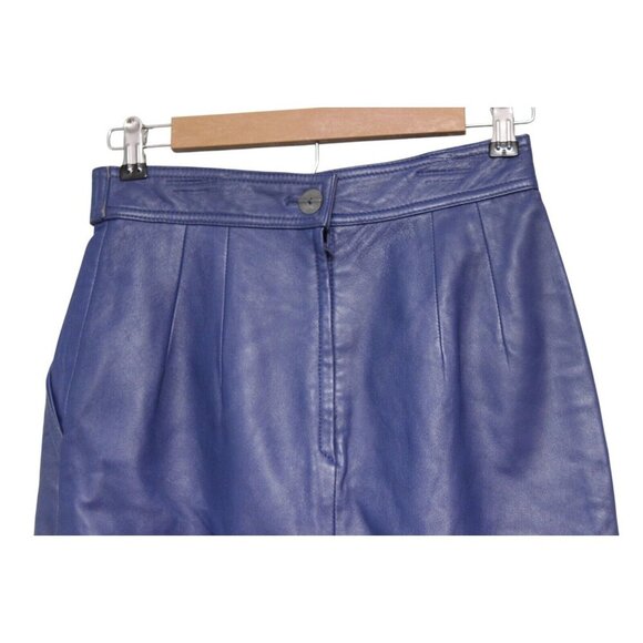 Vintage 80s 90s Genuine Leather Skirt Size 8 Blue Purple Glam Rock Retro Punk - Picture 9 of 13